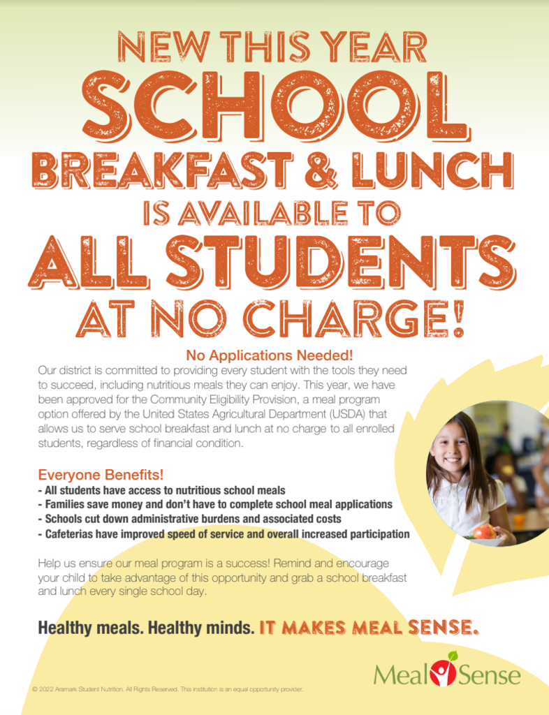 New this year school breakfast and lunch is available to all students